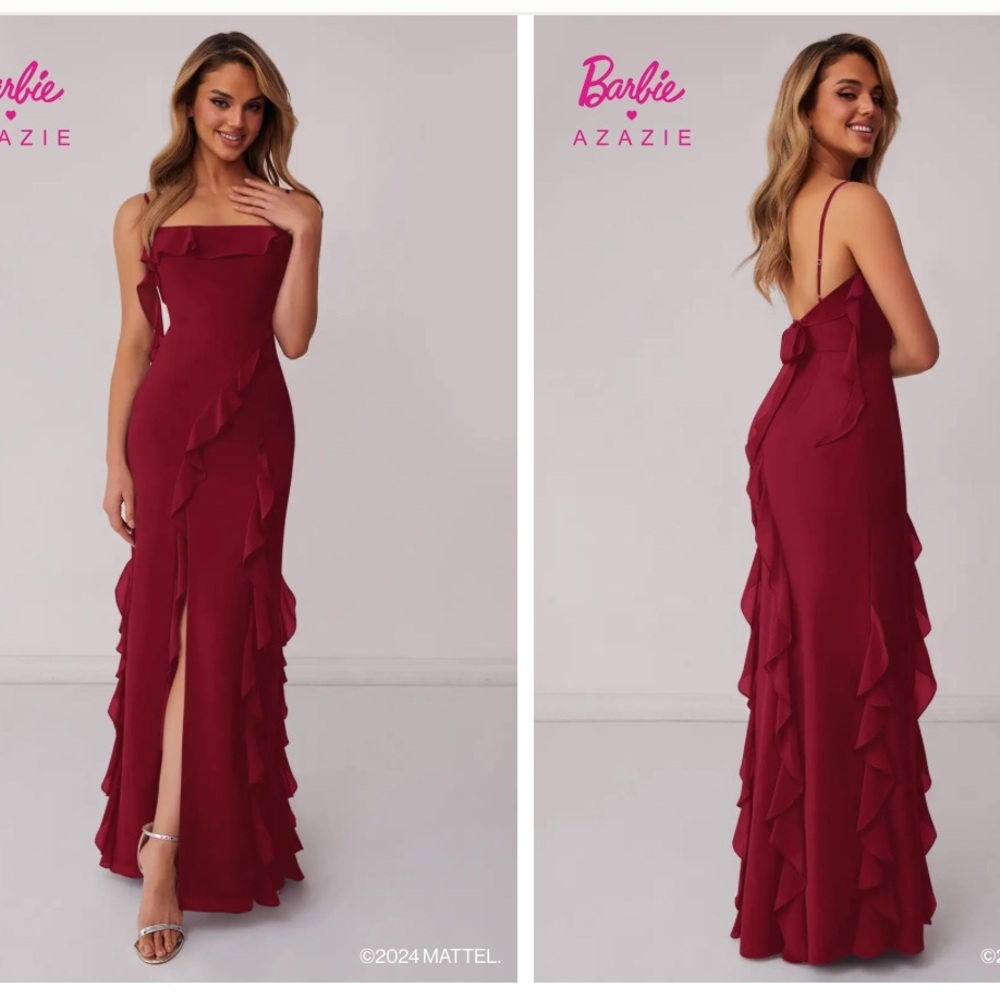 Azazie Strapless Ruffled Mermaid Gown in Burgundy